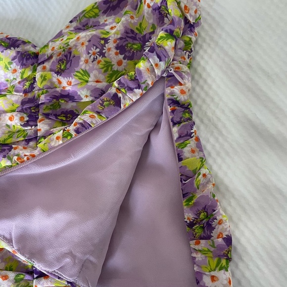 Zara Purple and Yellow Floral Ruched Crop Camisole Sleeveless Top - Picture 5 of 8